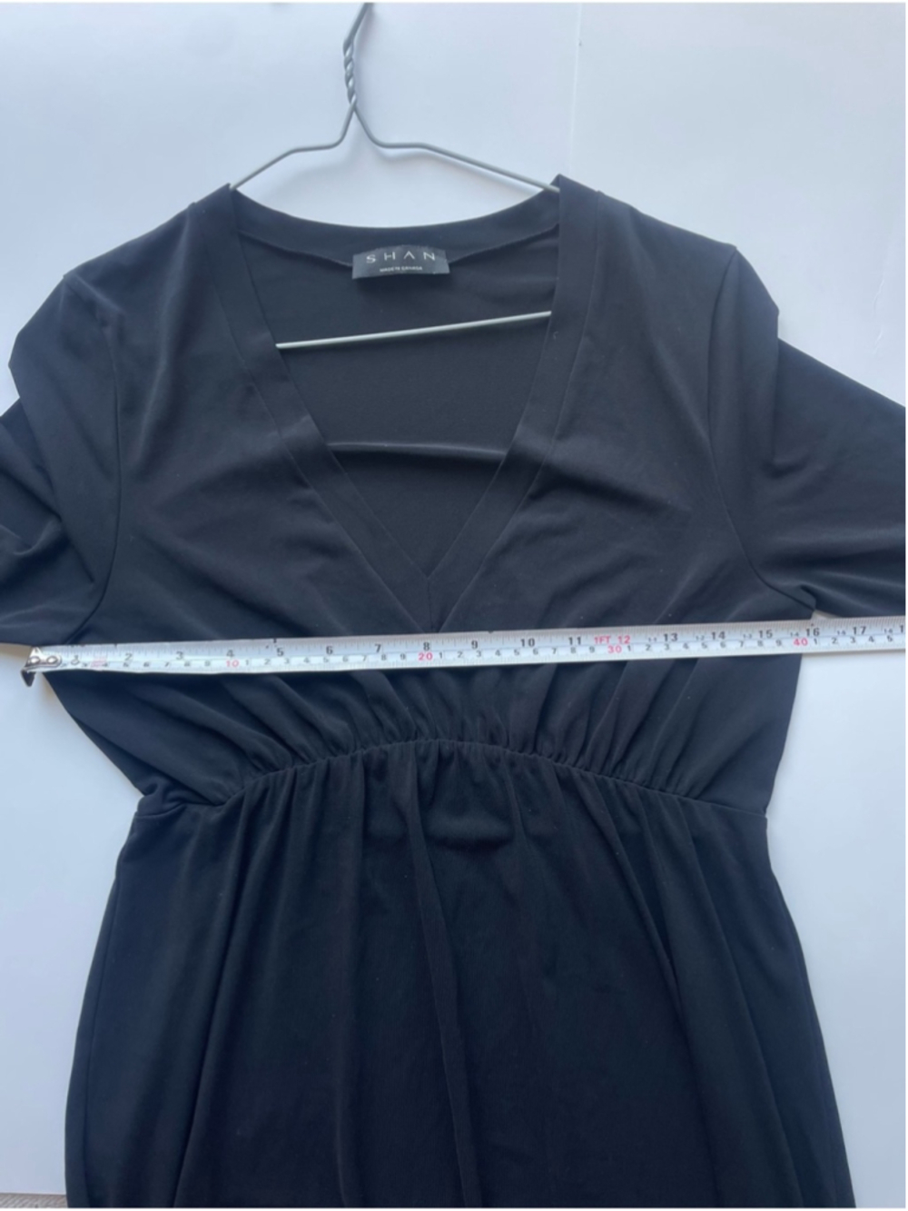 Shan Black Ruffle Hem Mini Dress V Neck Soft Stretch Flowy Small Medium - Picture 4 of 8